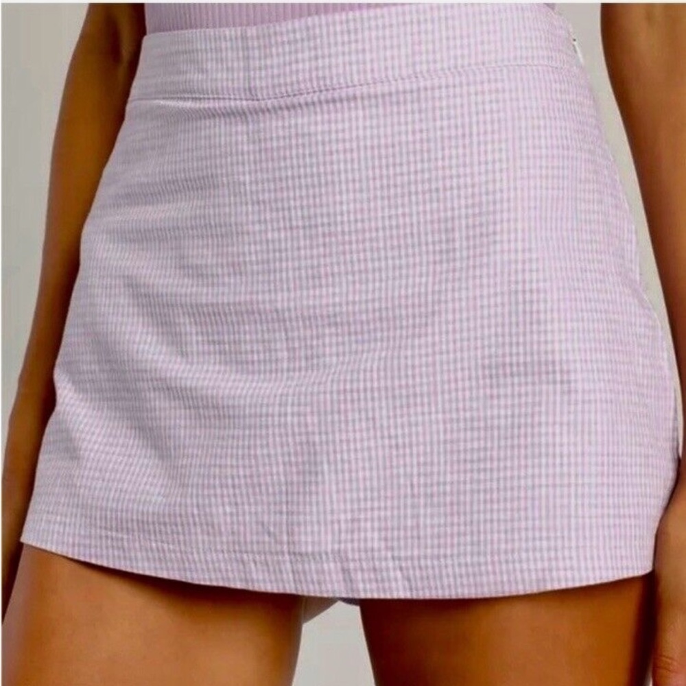 Free People Big Dreams Orchid Purple & White Gingham Print Skort